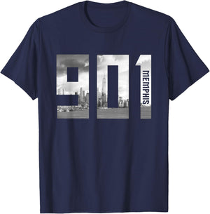 Vintage Memphis Tennessee 901 Area Code Skyline T-Shirt - T-Shirt | Navy