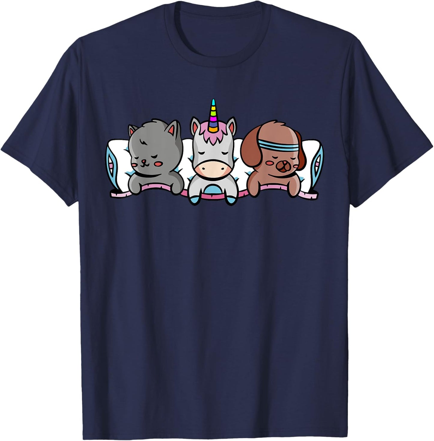 Unicorn Animal Sleeping Kitten Puppy Children T-Shirt - T-Shirt | Navy