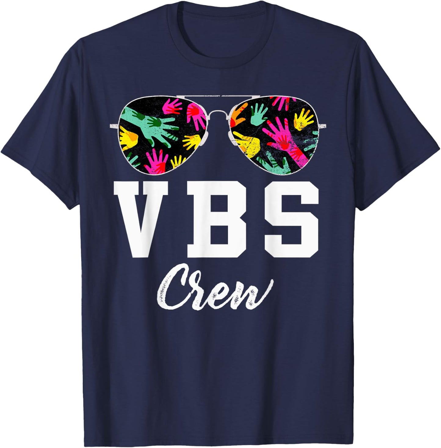 VBS Crew Vacation Bible VBS Teacher Handprints Sunglasses T-Shirt - T-Shirt | Navy