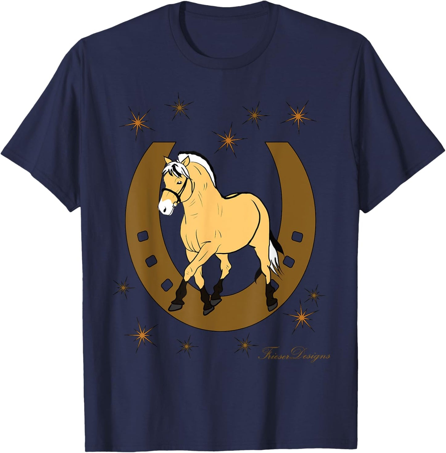 Fjord Horse, Fjord, Fjordi with Horseshoe Pony Fan Cute Horses T-Shirt - T-Shirt | Navy