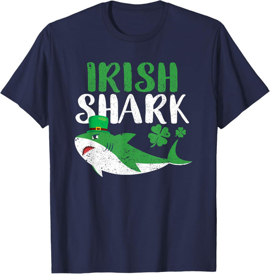 Irish Shark Green Funny St Patricks Day Animal Lover Sharks T-Shirt - T-Shirt | Navy