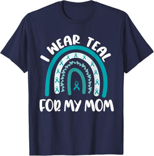 Ovarian Cancer Support Awareness Boho I Wear Teal For My Mom T-Shirt - T-Shirt | Navy