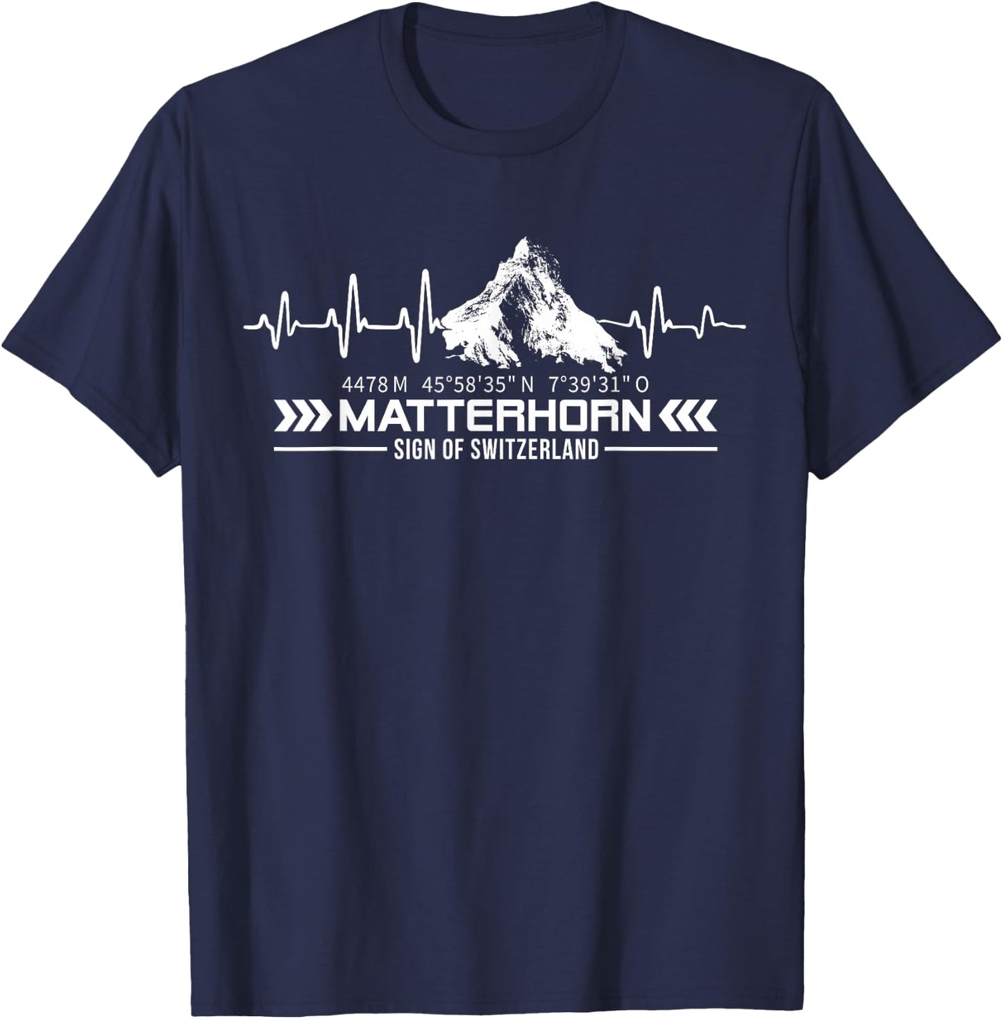 Matterhorn Switzerland Alps Zermatt Hiking Mountains Heartbeat T-Shirt - T-Shirt | Navy
