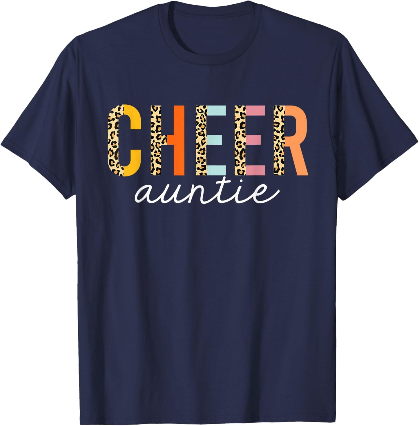 Cheer Auntie Leopard Cheerleader Girl Cheerleading Aunt T-Shirt - T-Shirt | Navy
