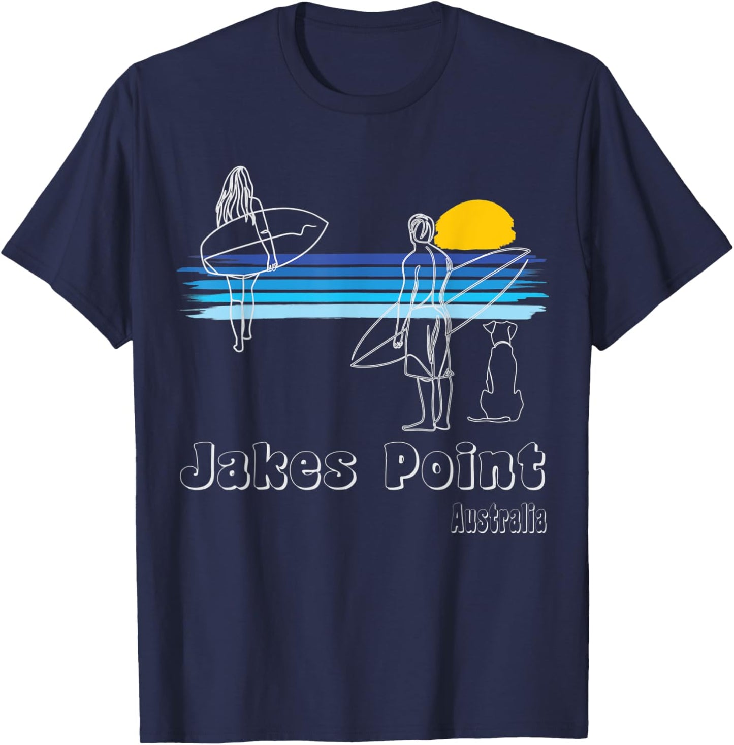 Jakes Point Australia, Surfing Beach Surf Guy with Dog Women T-Shirt - T-Shirt | Navy
