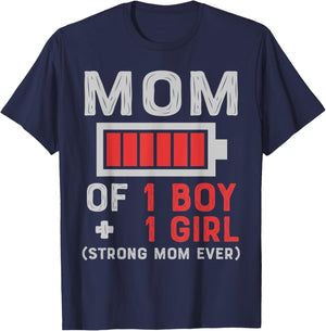 Mom of 1 Boy And 1 Girl Gifts From Son Daughter Mother's Day T-Shirt - T-Shirt | Navy