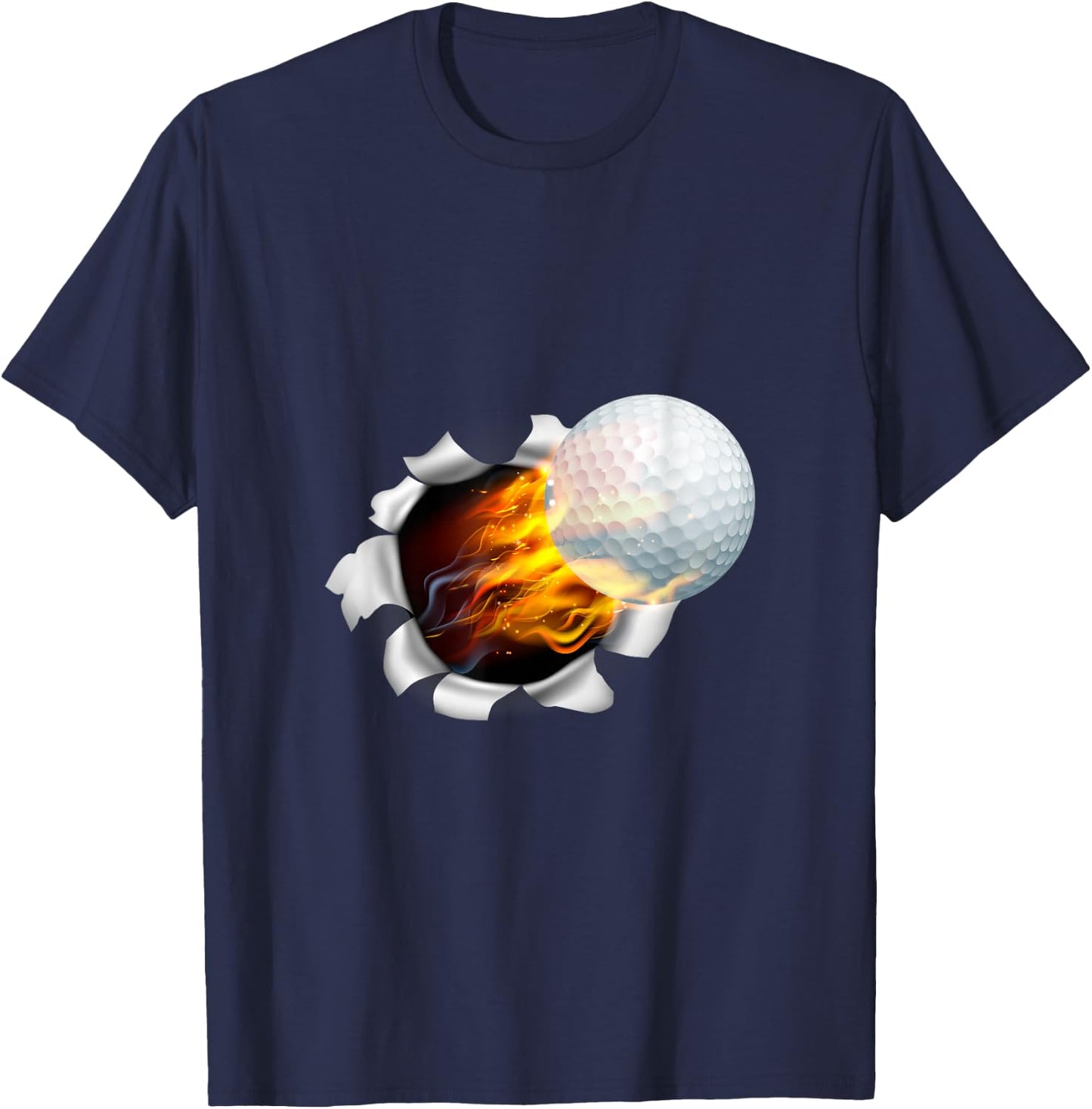 Golf Ball Flame Fire Breaking Background T-Shirt - T-Shirt | Navy