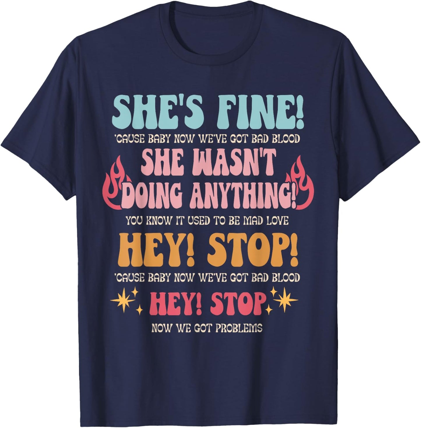 Groovy Retro Music Quotes She Wasn't Doing Anything T-Shirt - T-Shirt | Navy
