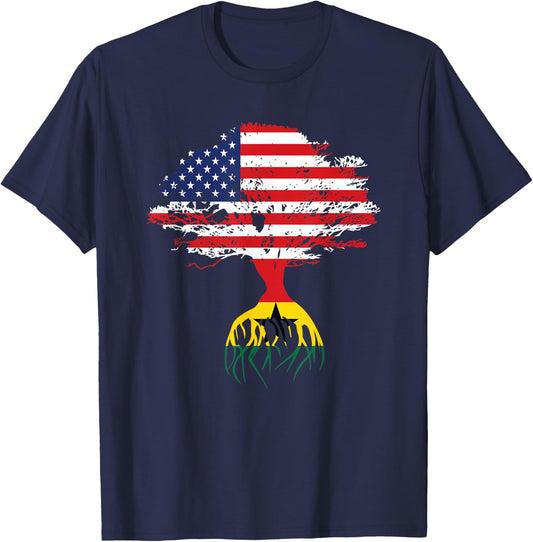 Ghanaian Roots American Flag Ghana Gifts T-Shirt - T-Shirt | Navy