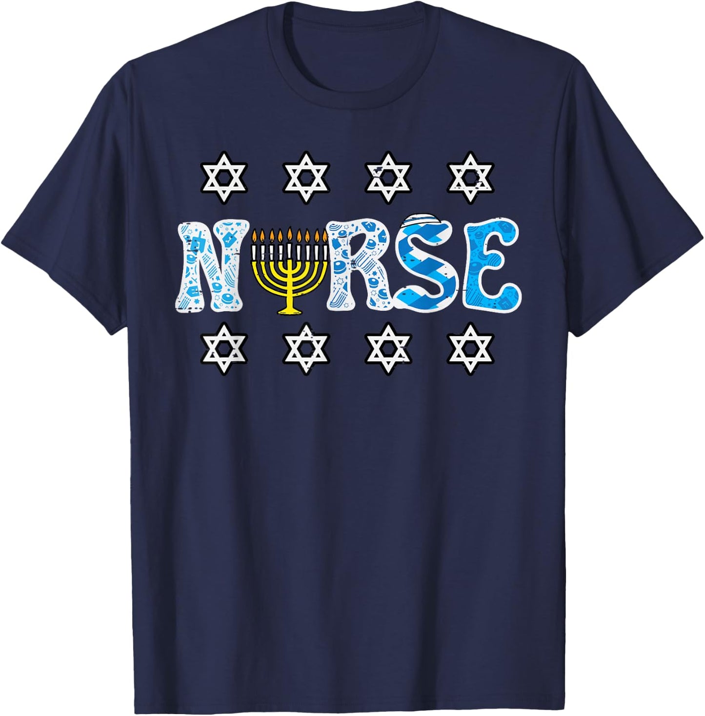 Hanukkah Nurse Chanukah Scrub Top Jewish RN ER ICU Women Men T-Shirt - T-Shirt | Navy