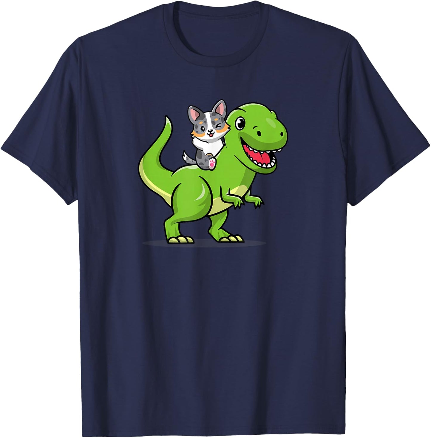 Funny Kawaii Kids Dino Dinosaur Blue Merle Corgi Lover T-Shirt - T-Shirt | Navy