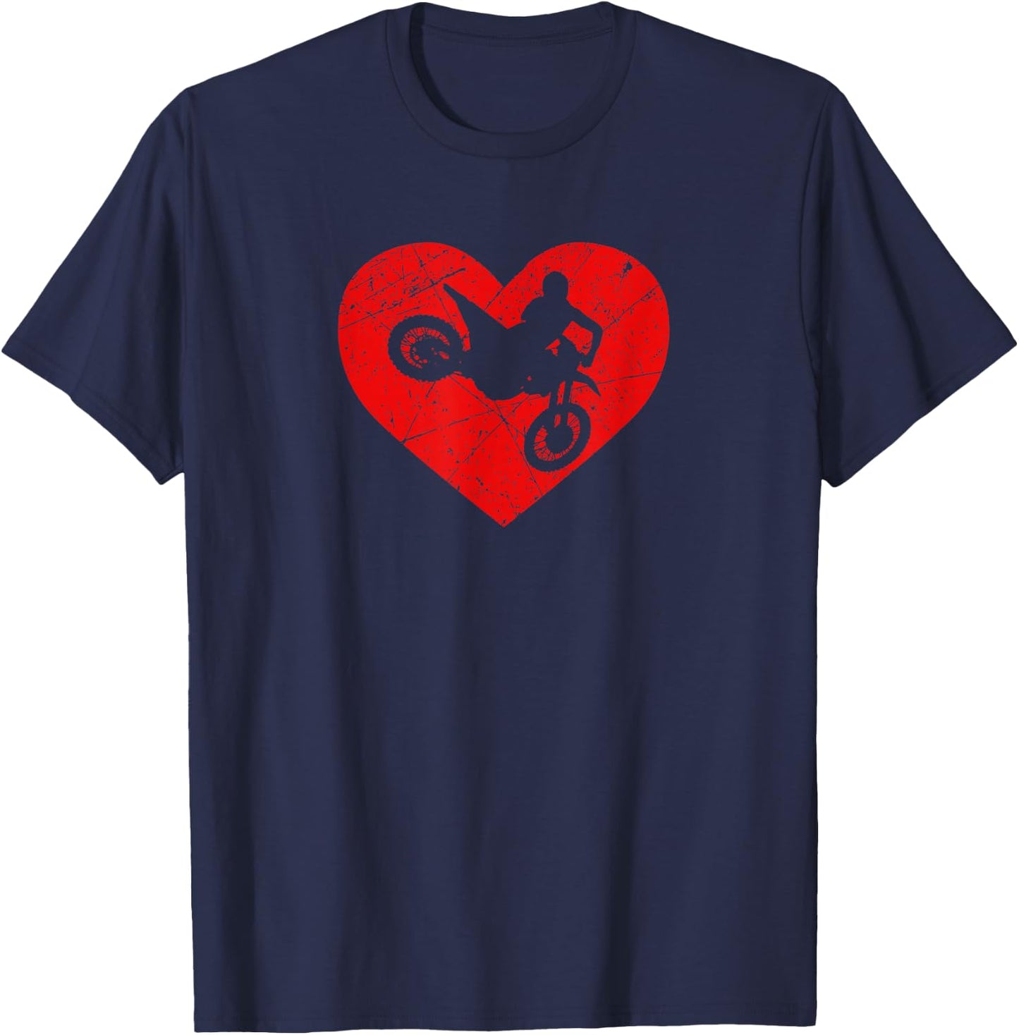 Vintage Dirt Bike Motorcycle Heart Love Valentine's Day T-Shirt - T-Shirt | Navy
