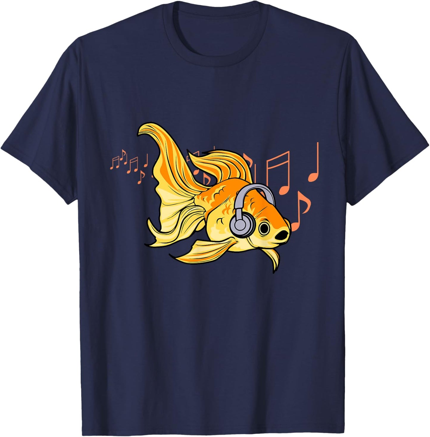 Goldfish Listening Music Headphones Musician T-Shirt - T-Shirt | Navy