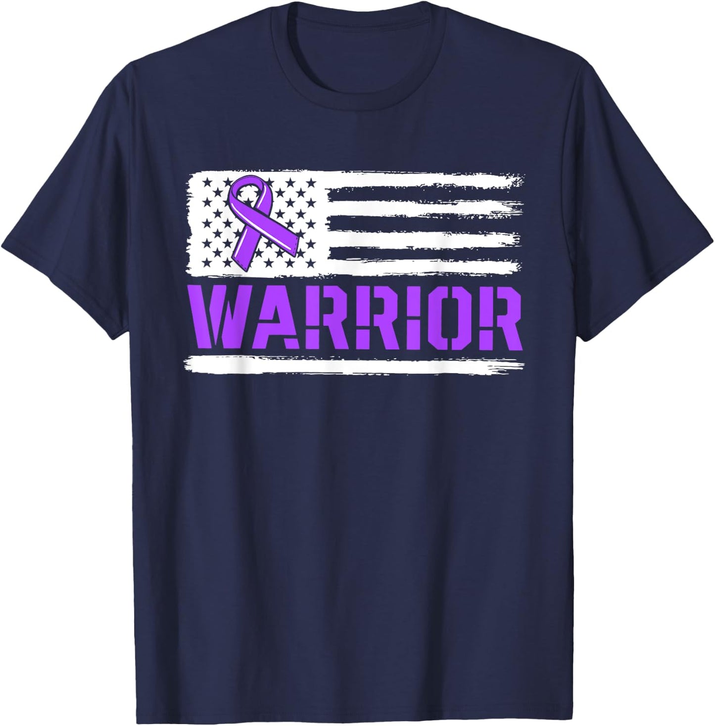 Warrior Flag Purple Support Pancreatic Cancer Awareness T-Shirt - T-Shirt | Navy