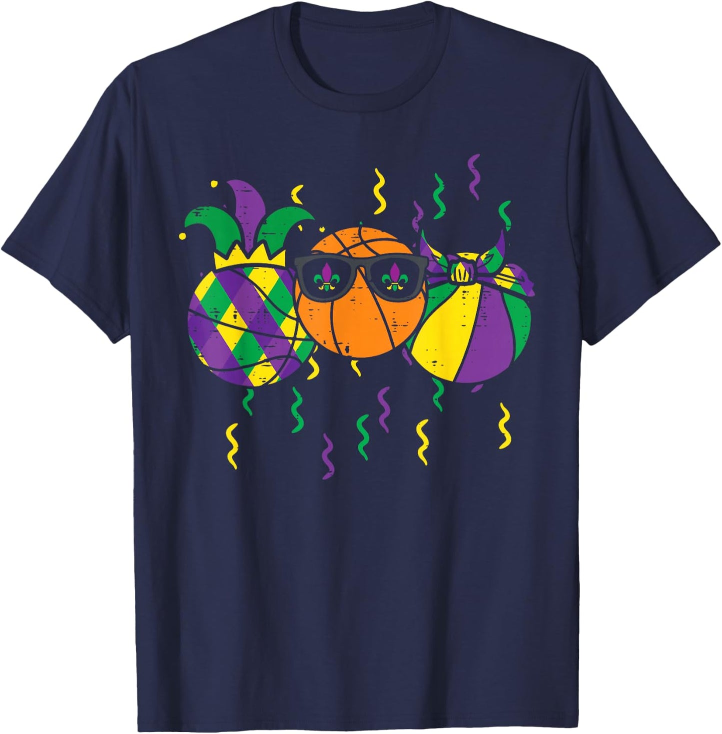 Mardi Gras Basketball Funny Sports Boys Kids Toddlers Men T-Shirt - T-Shirt | Navy