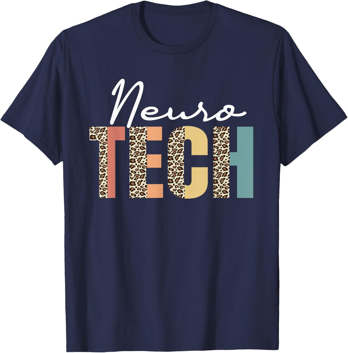 Neuro Tech Leopard Pattern Neurology Nursing EEG Brain Waves T-Shirt - T-Shirt | Navy