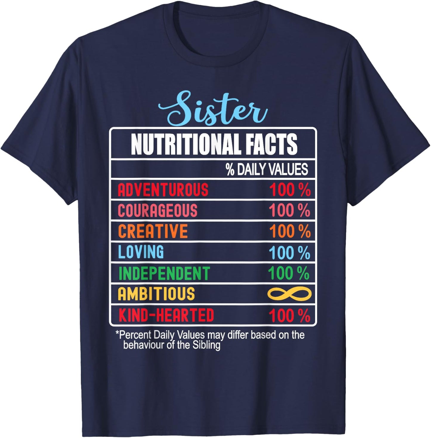 Sister Nutritional Facts National Sister's Day Funny T-Shirt - T-Shirt | Navy
