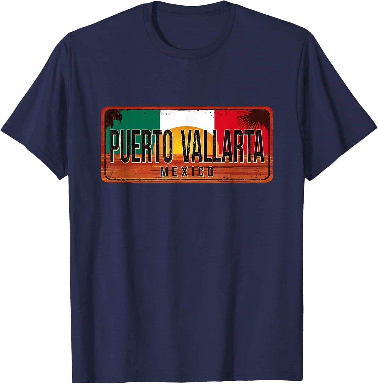 Puerto Vallarta Mexico Vintage Sunset Rusty Metal Sign T-Shirt - T-Shirt | Navy
