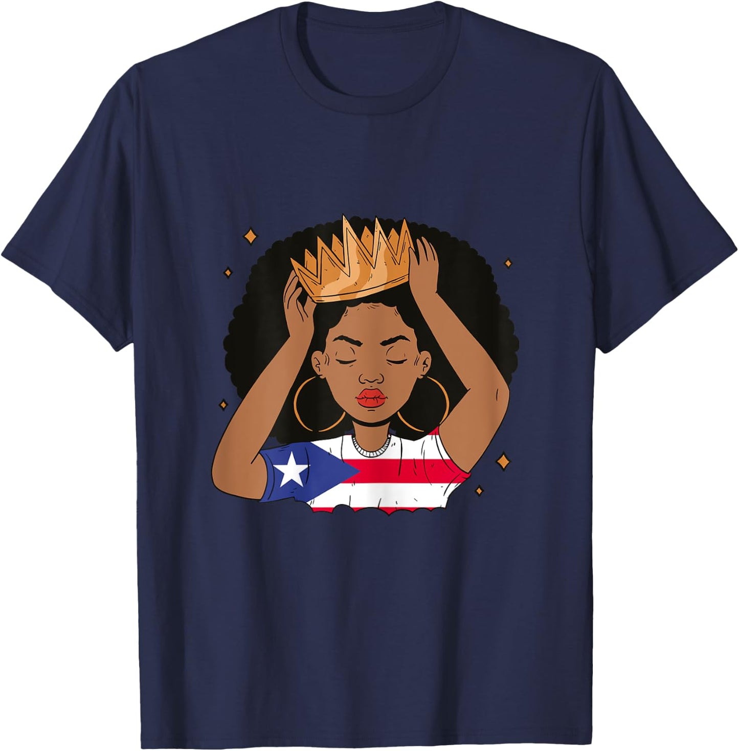 Puerto Rican Afro Hair Girl Latin Melanin Puerto Rico Queen T-Shirt - T-Shirt | Navy