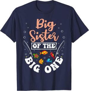Big Sister Of The Big One Fishing Birthday Party Bday T-Shirt - T-Shirt | Navy
