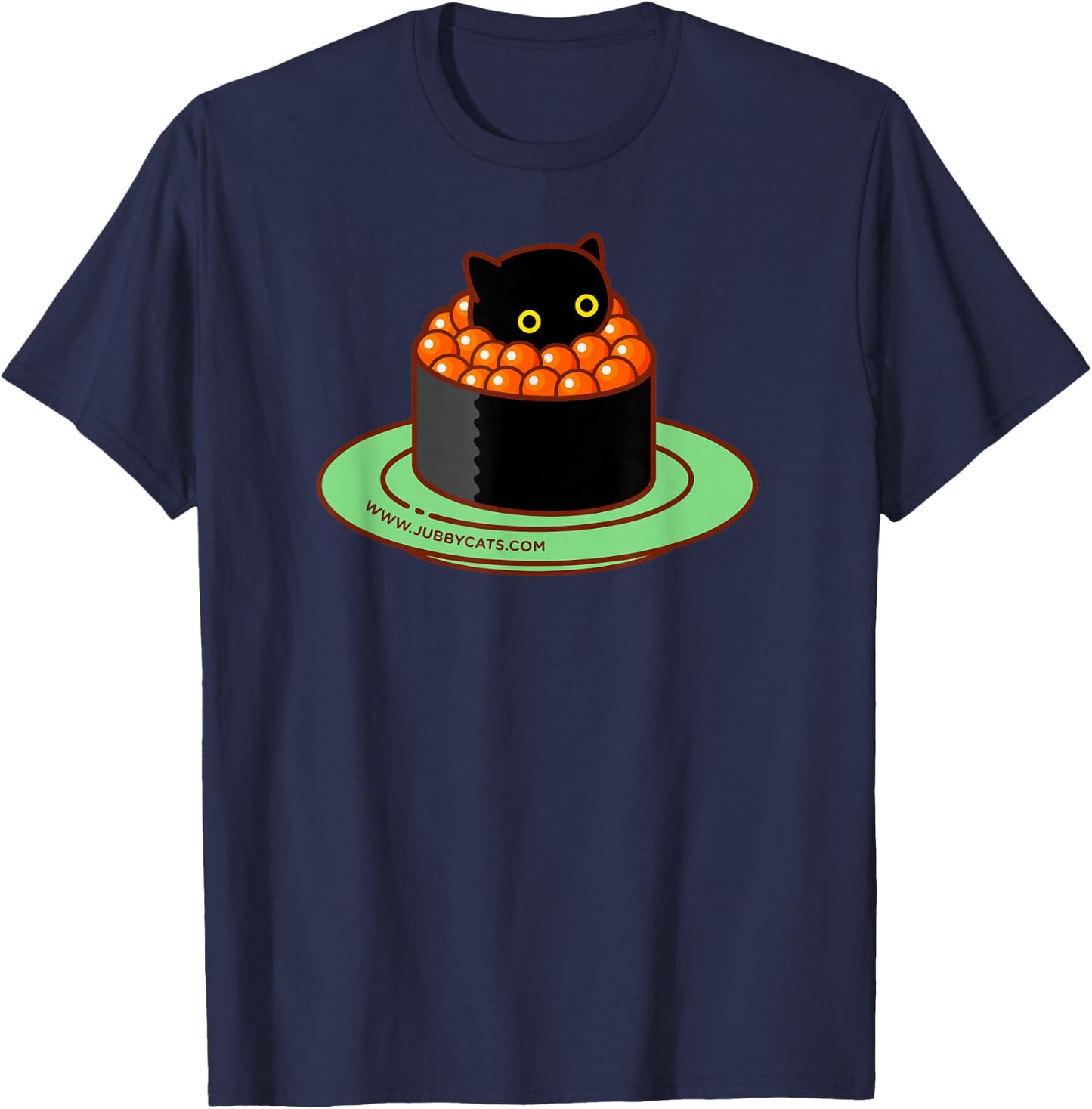 Sushi Cats - IKURA (Salmon Roe) Kawaii, Cute, Japanese Food T-Shirt - T-Shirt | Navy