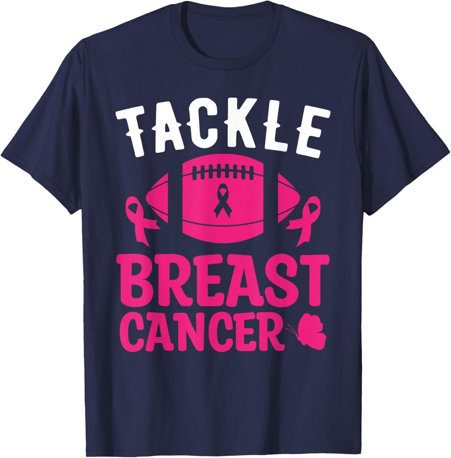 Breast Cancer Awareness Football Tackle Breast Cancer T-Shirt - T-Shirt | Navy