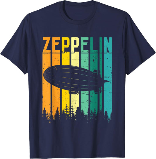 Retro Zeppelin 70s 80s Dirigible Airship Zepelin Zepplin T-Shirt - T-Shirt | Navy