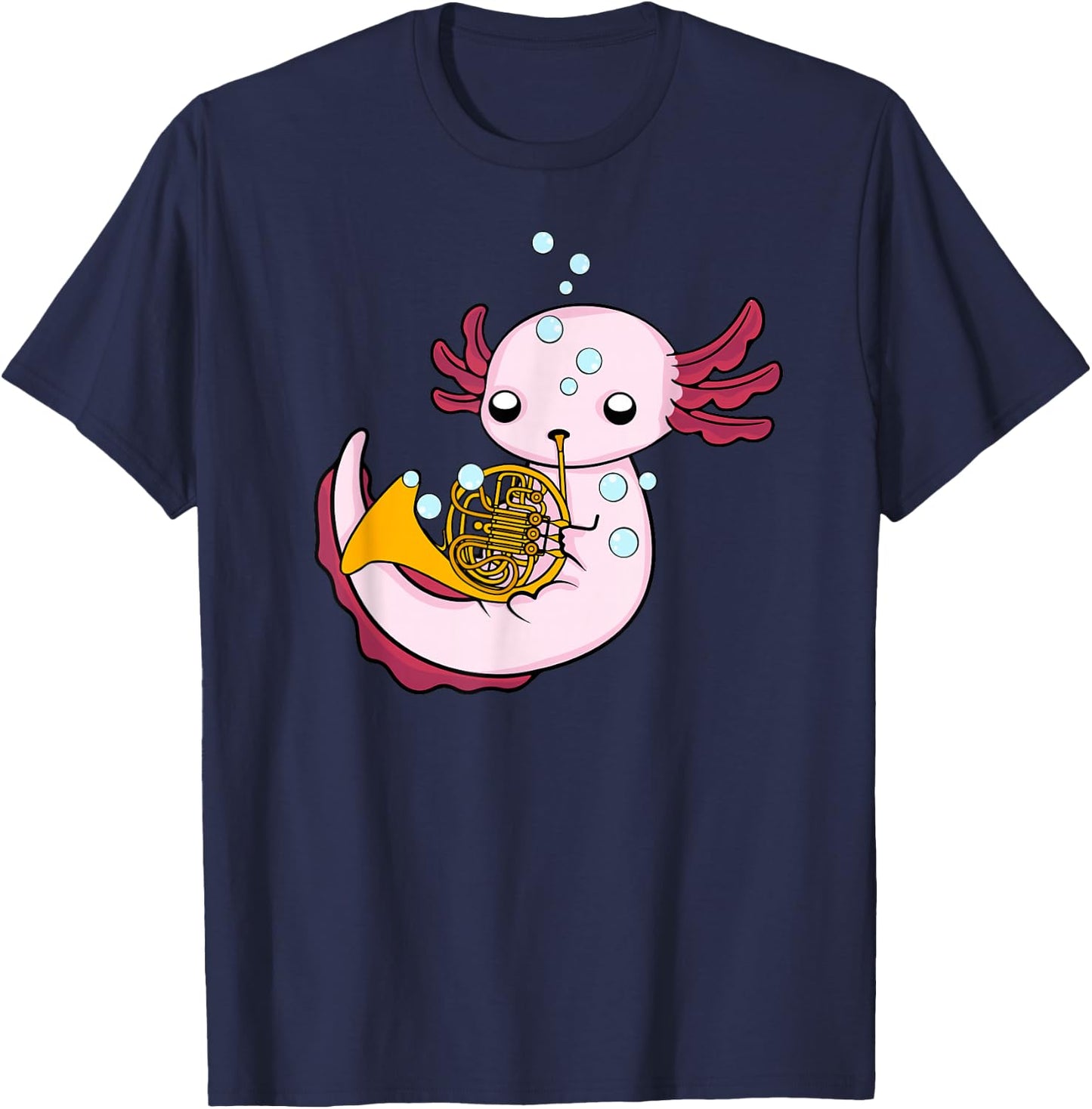 French Horn Player Kids Axolotl Big Band French Horn T-Shirt - T-Shirt | Navy