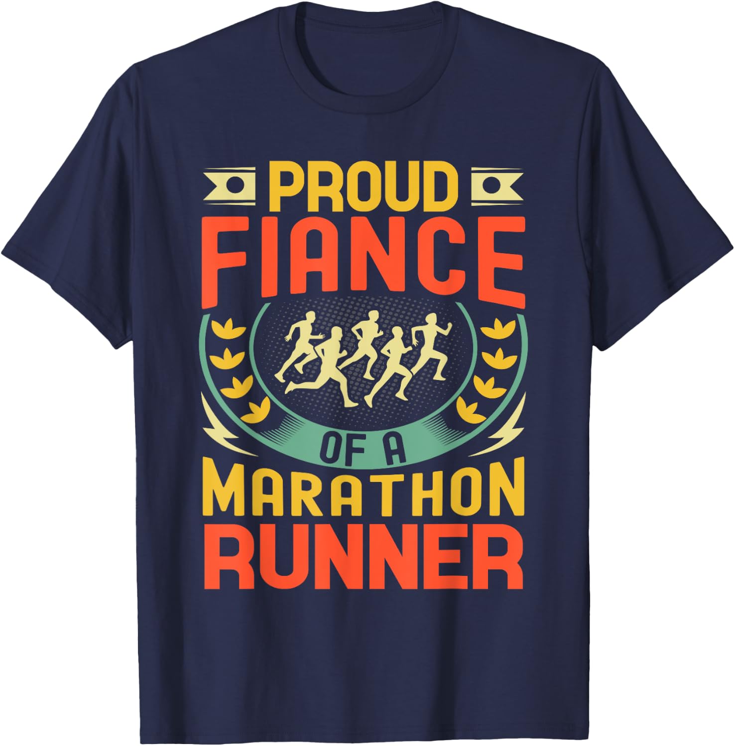 Proud Fiance of a marathon runner gifts retro vintage T-Shirt - T-Shirt | Navy