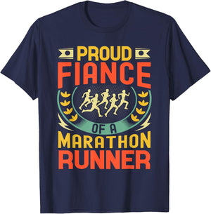 Proud Fiance of a marathon runner gifts retro vintage T-Shirt - T-Shirt | Navy