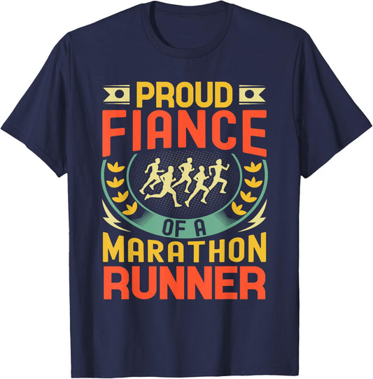 Proud Fiance of a marathon runner gifts retro vintage T-Shirt - T-Shirt | Navy