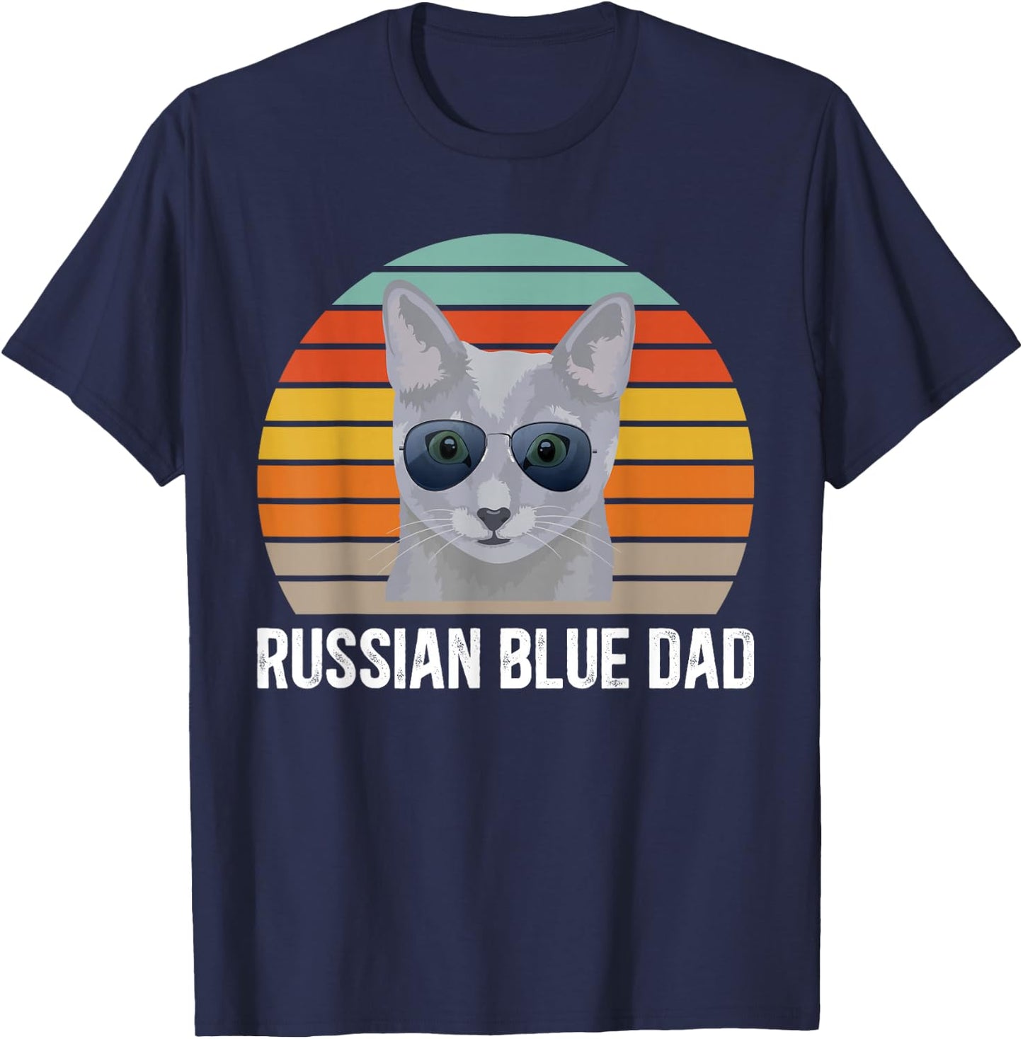 Russian Blue Dad Retro Russian Blue Cat Owner Girls Kids T-Shirt - T-Shirt | Navy