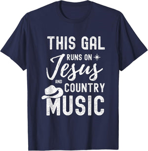 This Gal Runs On Jesus And Country Music Lover Western Women T-Shirt - T-Shirt | Navy