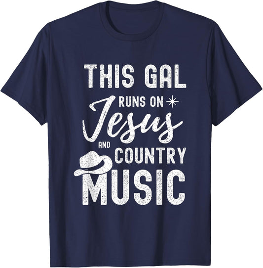This Gal Runs On Jesus And Country Music Lover Western Women T-Shirt - T-Shirt | Navy