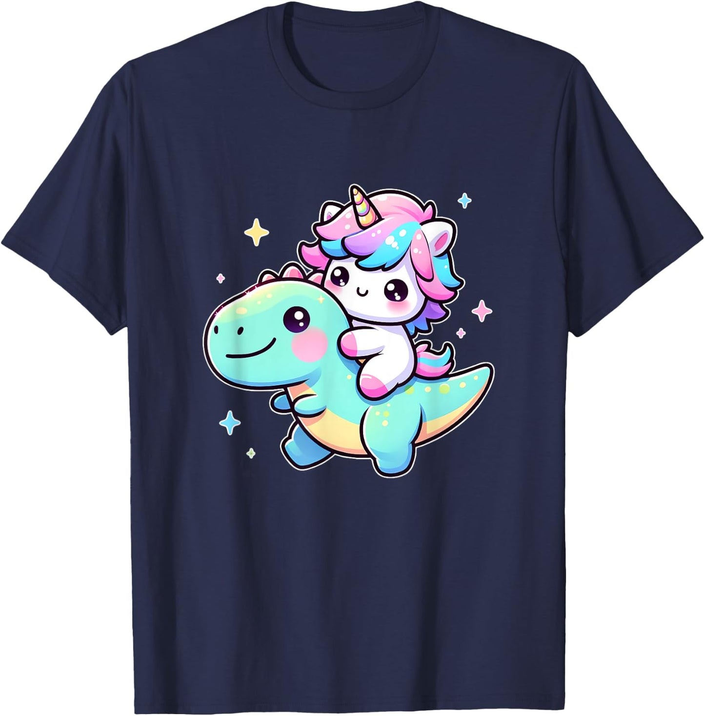 Adorable Kawaii Unicorn Rides Dinosaur T-Shirt - T-Shirt | Navy