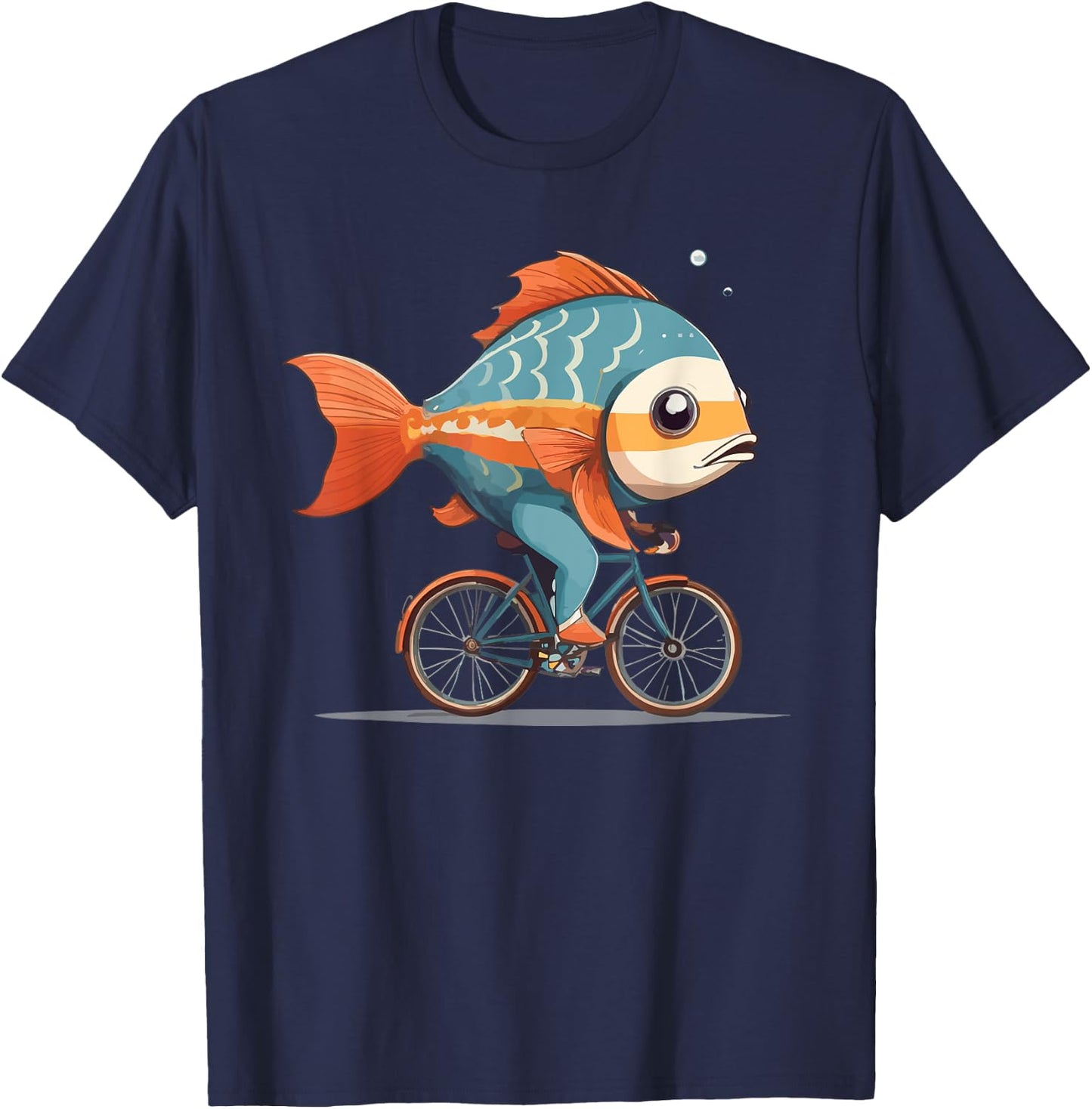 Cute Fish riding a bike, Fish and Bike T-Shirt - T-Shirt | Navy