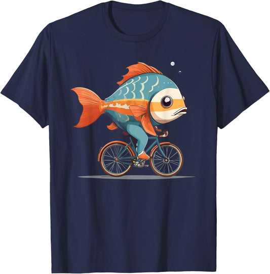 Cute Fish riding a bike, Fish and Bike T-Shirt - T-Shirt | Navy