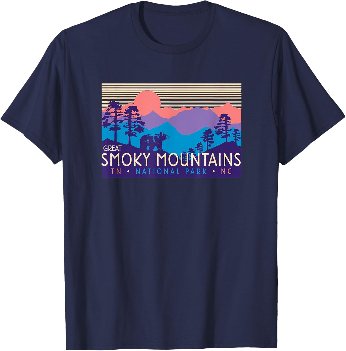 Great Smoky Mountains National Park Retro Scenery T-Shirt - T-Shirt | Navy