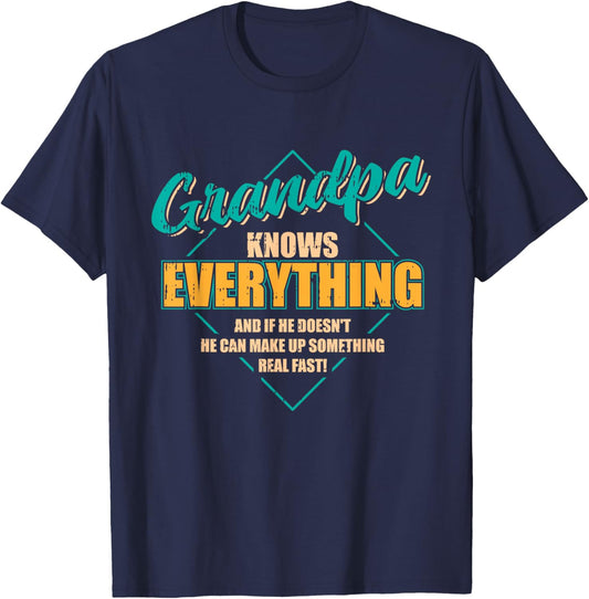 Grandpa Knows Everything Fathers Day Funny Retro Grandad Men T-Shirt - T-Shirt | Navy