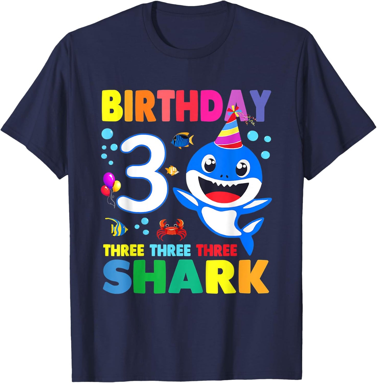 Birthday Kids Shark 3 Year Old 3rd Birthday Matching Family T-Shirt - T-Shirt | Navy