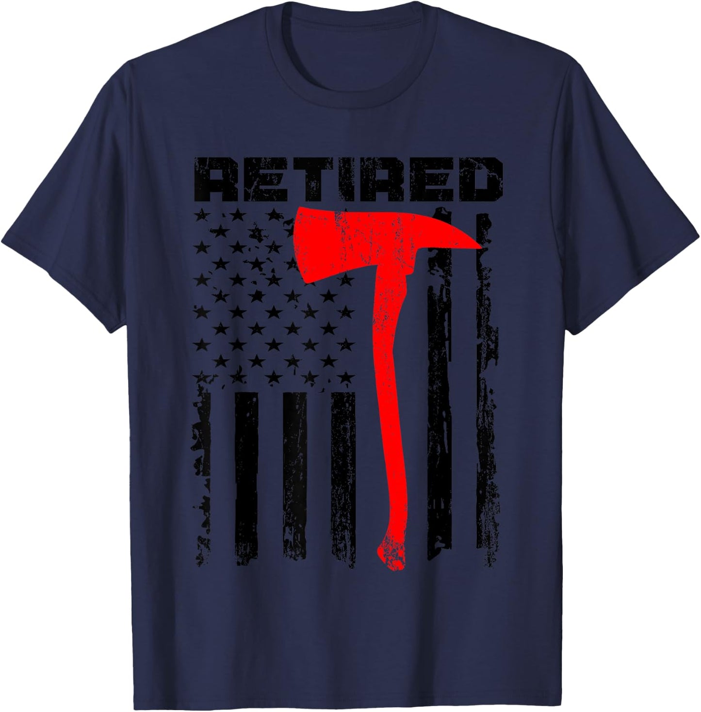 Funny Retired Firefighter USA Flag Fireman Retirement Outfit T-Shirt - T-Shirt | Navy