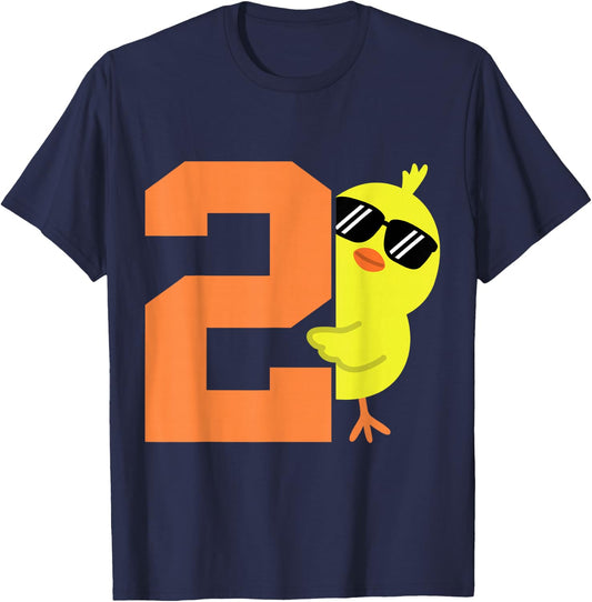 Toddler 2nd Birthday Chicken Themed 2 Year Old Boy Kid Chick T-Shirt - T-Shirt | Navy
