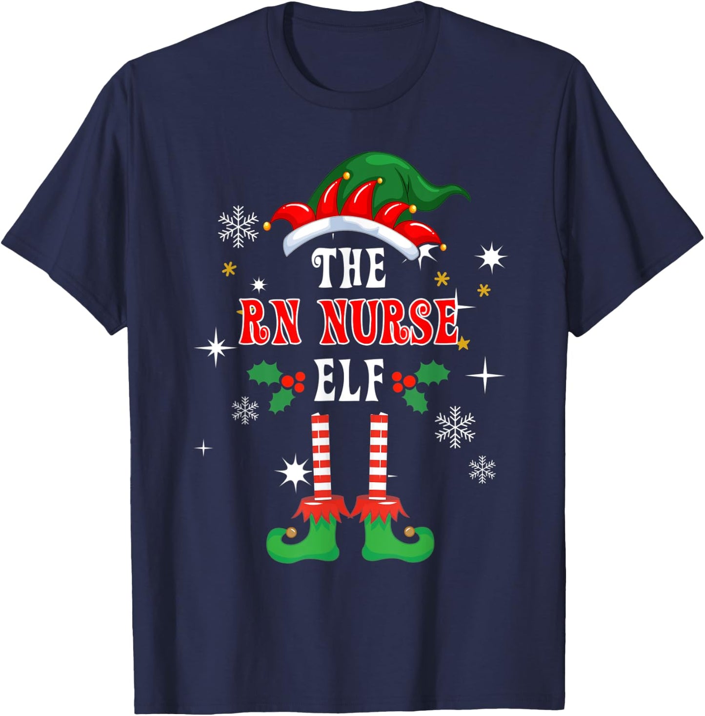 RN Nurse Elf Christmas Winter Holiday Family Matching Pajama T-Shirt - T-Shirt | Navy