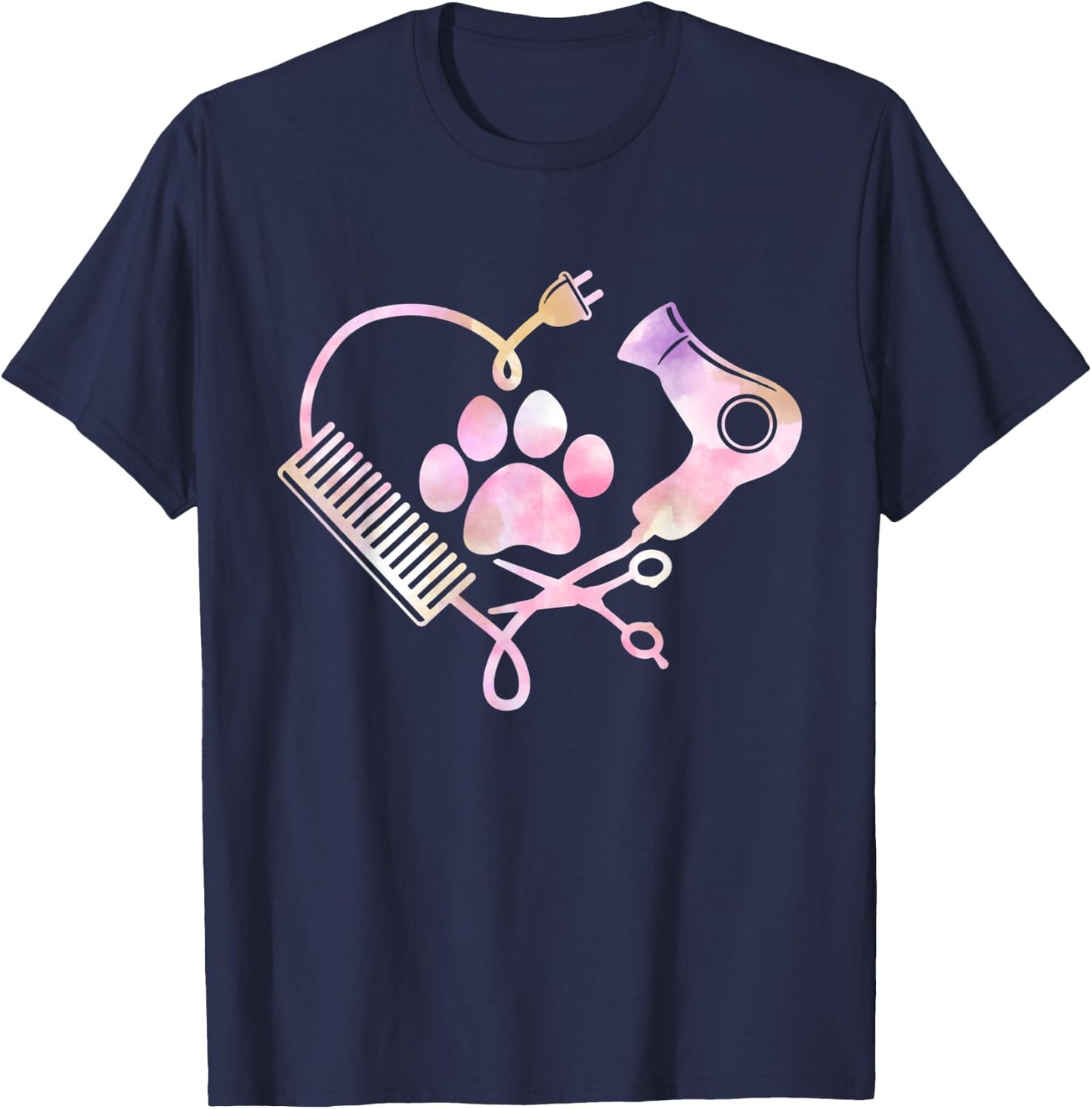 Dog Grooming Hair Dryer Heart Shirt Dog Groomer Gifts T-Shirt - T-Shirt | Navy