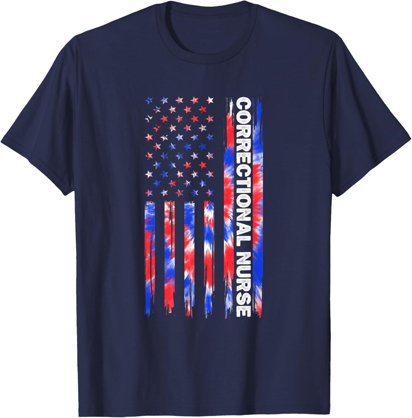 Correctional Nurse Nursing Tie Dye American Flag 4th Of July T-Shirt - T-Shirt | Navy