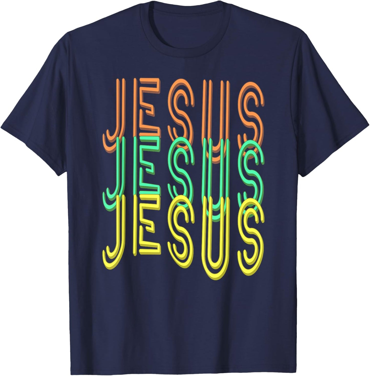 Jesus Jesus Jesus (Simulated Neon Sign Font) T-Shirt - T-Shirt | Navy