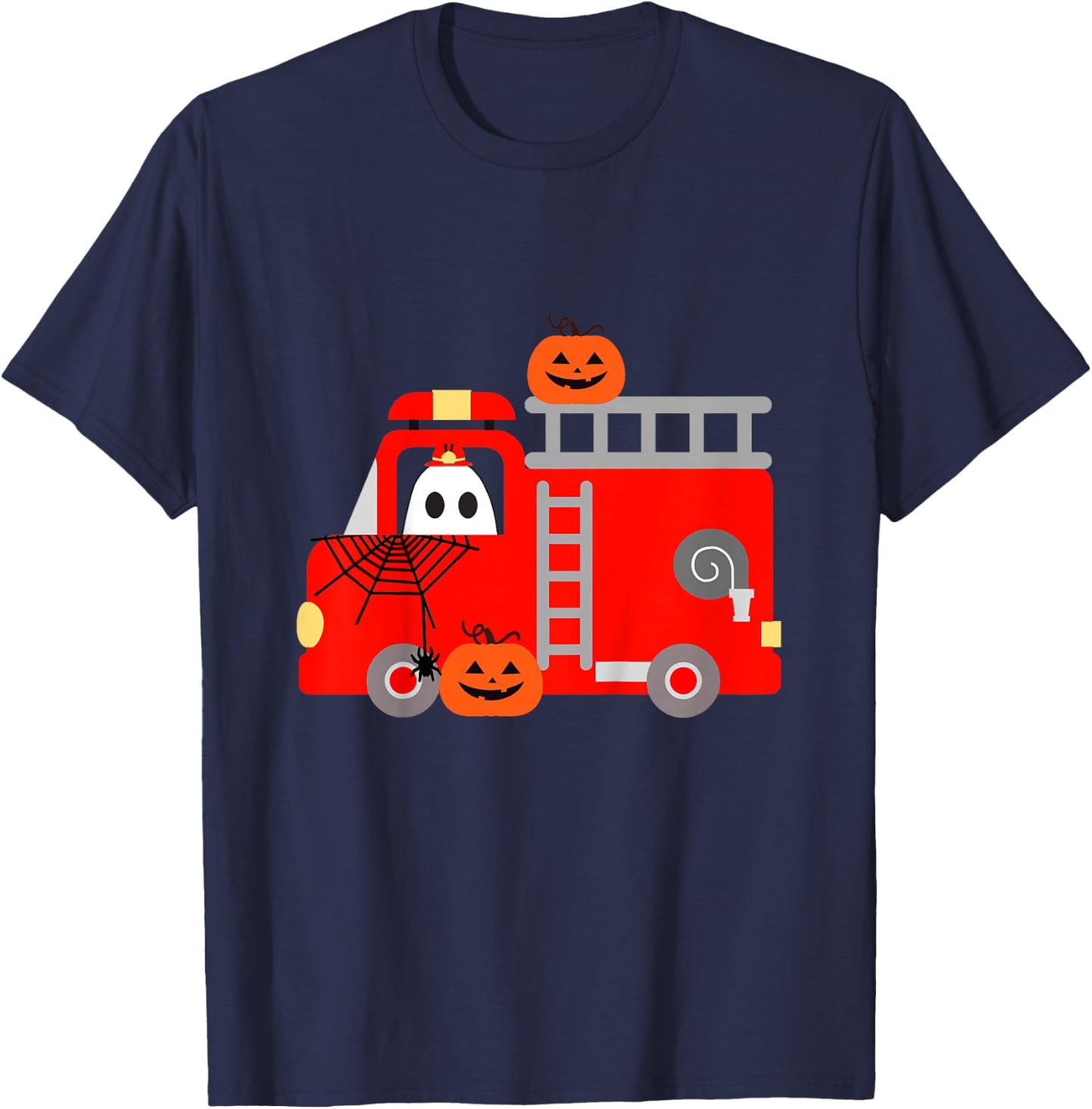 Toddler Boy Firetruck Halloween Fire Truck Firefighter Ghost T-Shirt - T-Shirt | Navy