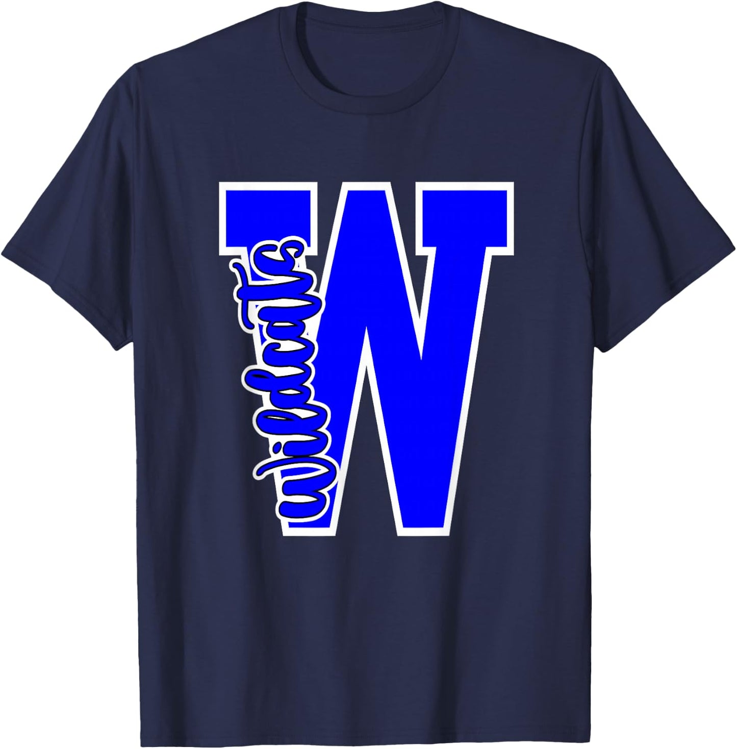Wildcats Letter School Spirit Royal Blue White T-Shirt - T-Shirt | Navy