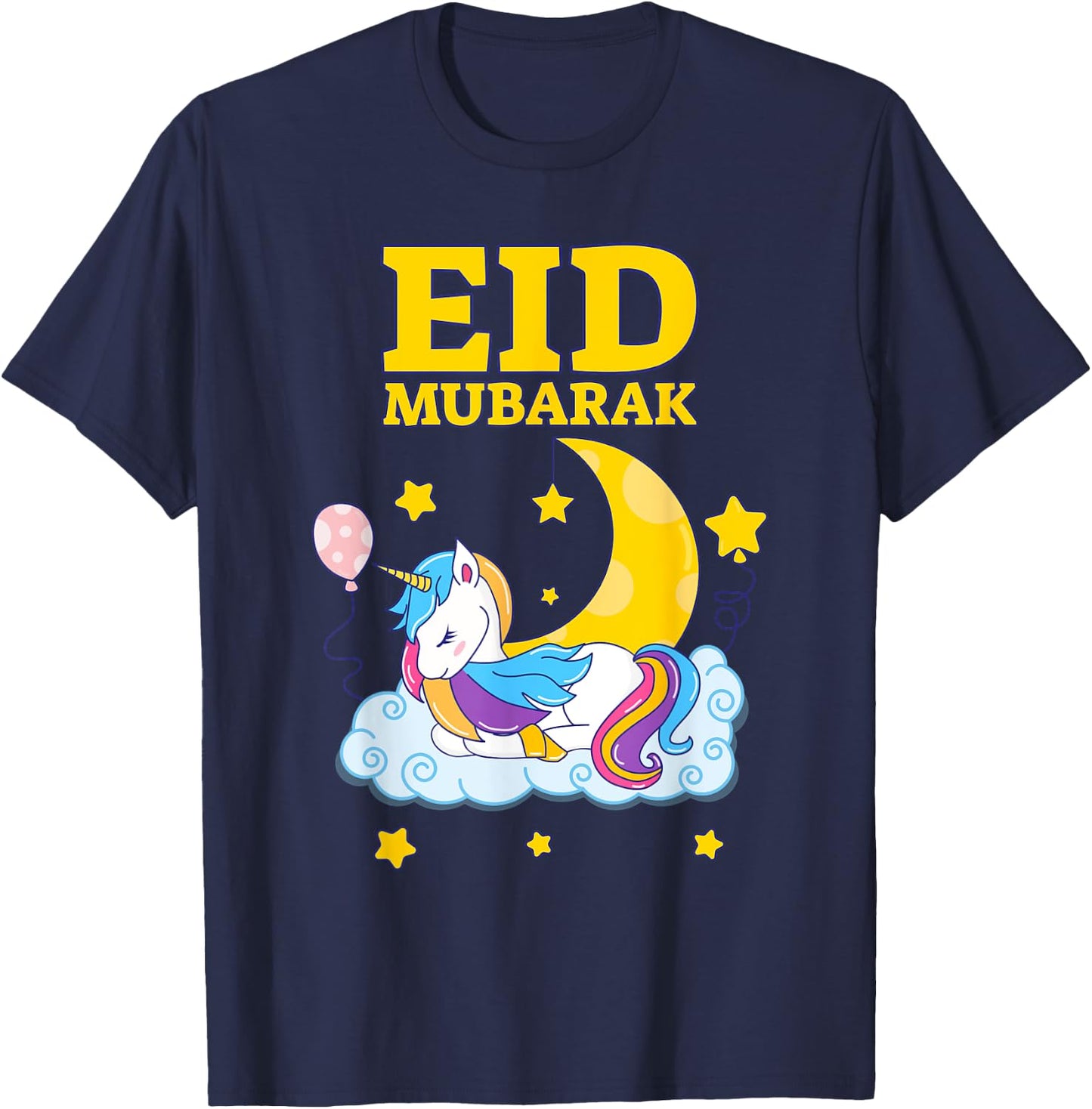 Eid Mubarak Present for kids Mom Girls Eid Mubarak Unicorn T-Shirt - T-Shirt | Navy