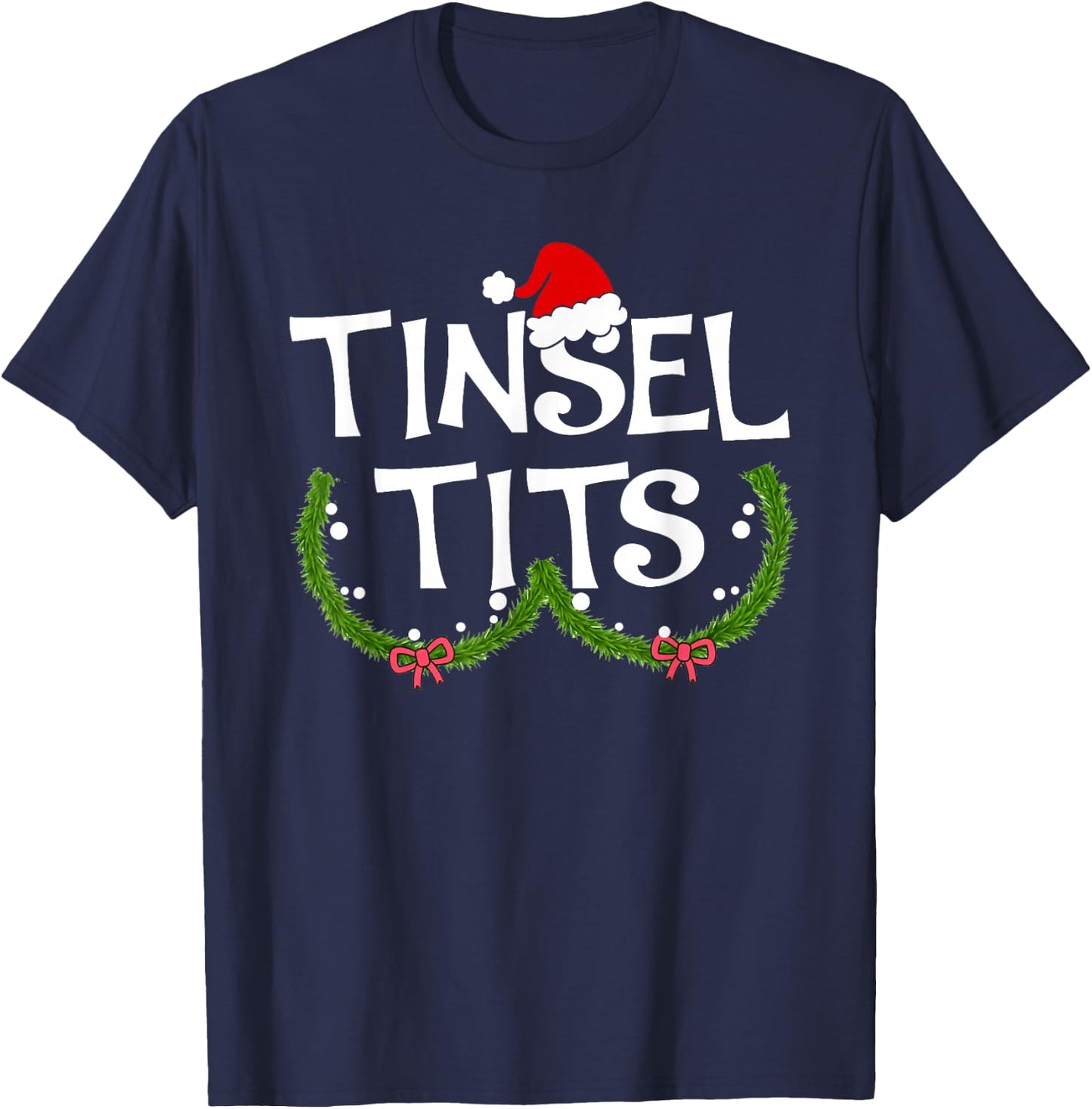 Funny Tinsel Tits Matching Jingle Balls Christmas Couples T-Shirt - T-Shirt | Navy